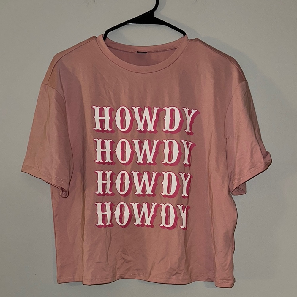 SHEIN Pink Relaxed Boxy T-Shirt with White HOWDY Text